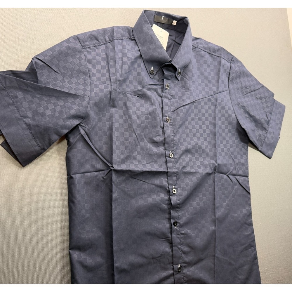 VSKA Checkerboard Western Yoke Button Down Shirt Navy Blue Cuffed | Men's XXL
